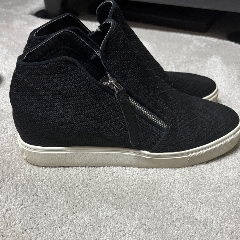 Steve Madden Black Wedge High-Top Sneakers with White Sole